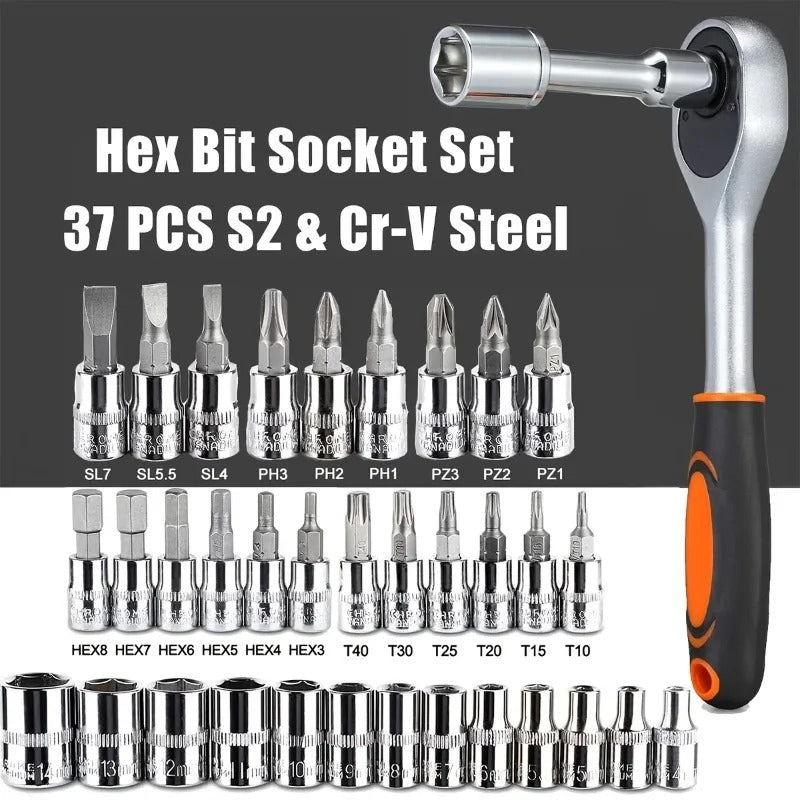 46pc Drive Socket Set 1/4 inch-Ratchet Wrench Set with Sockets