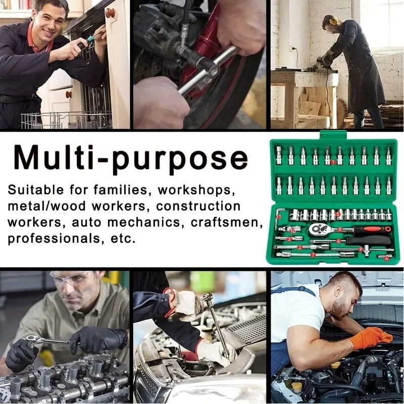 46pc Drive Socket Set 1/4 inch-Ratchet Wrench Set with Sockets