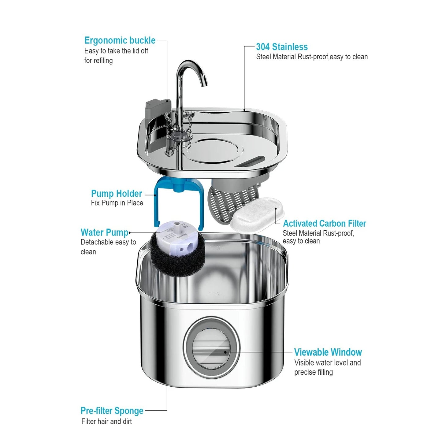 3.2L Stainless Steel Automatic Pet Water Feeder