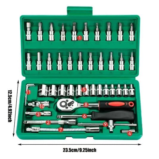 46pc Drive Socket Set 1/4 inch-Ratchet Wrench Set with Sockets