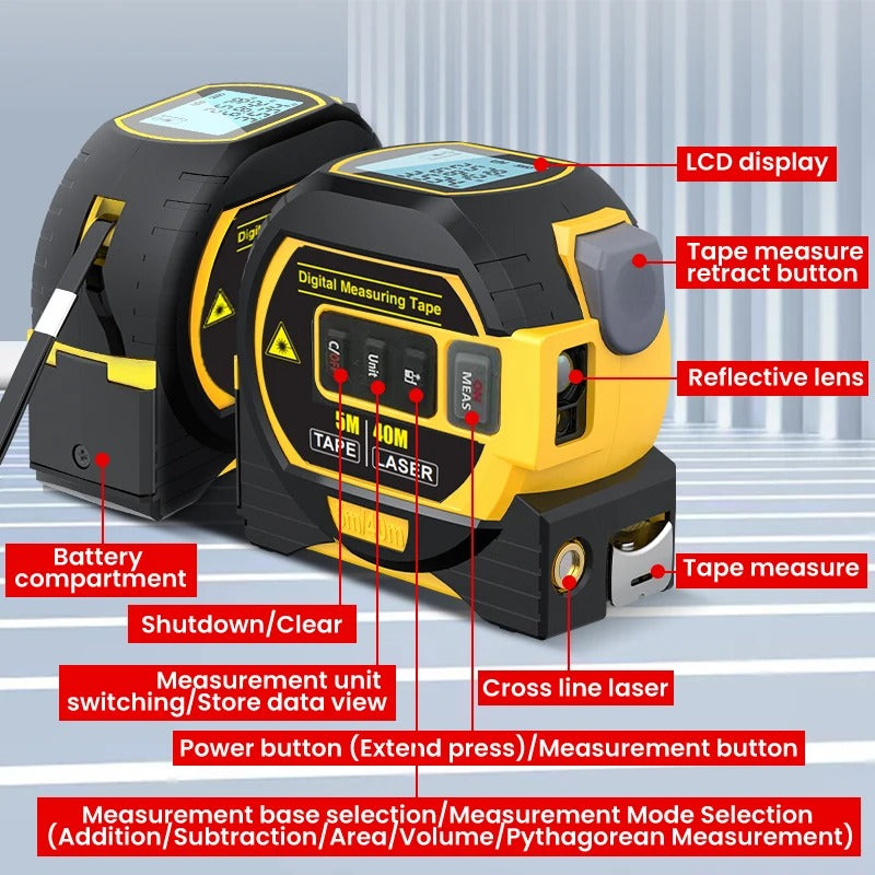 3 In 1 Digital Laser Tape Measure
