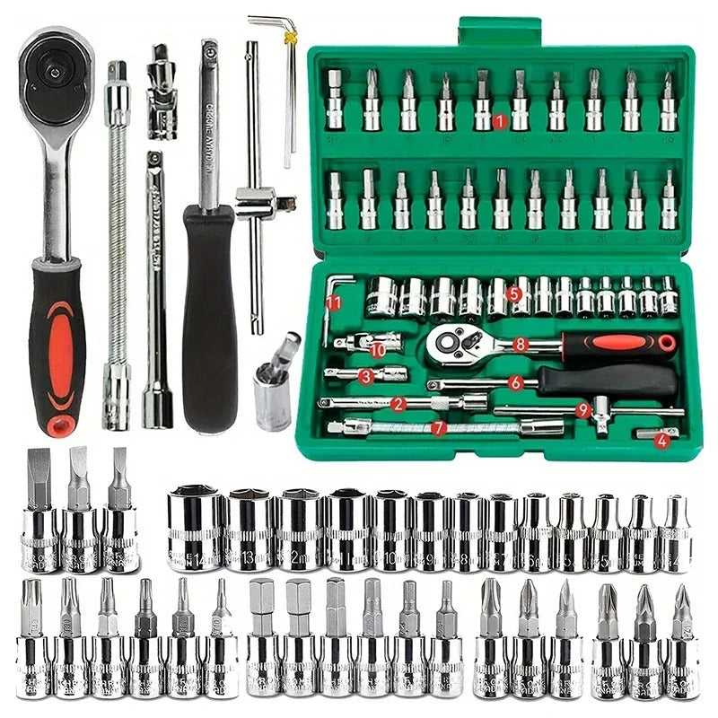 46pc Drive Socket Set 1/4 inch-Ratchet Wrench Set with Sockets