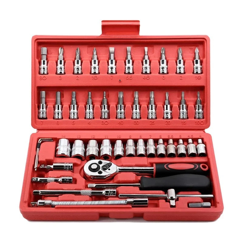 46pc Drive Socket Set 1/4 inch-Ratchet Wrench Set with Sockets