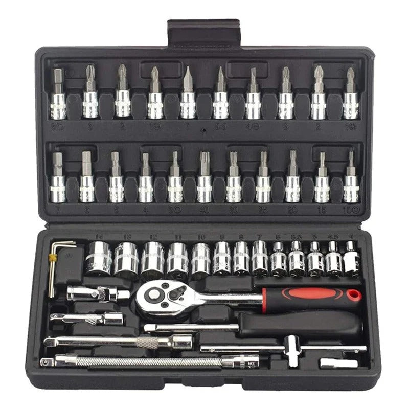 46pc Drive Socket Set 1/4 inch-Ratchet Wrench Set with Sockets